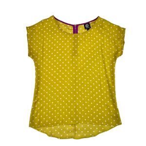 Bobeau Top Small Yellow Polka Dot Lux Drape Preppy Chic High Low Dolman Blouse